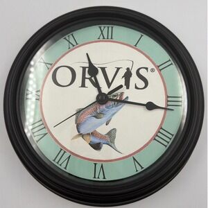Orvis Rainbow Trout Fly Fishing Wall Clock Black 7.75 Inch Quartz Working